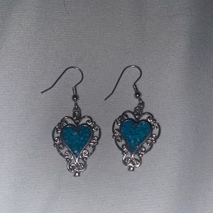 New, gorgeous turquoise heart dangle earrings, hand made!